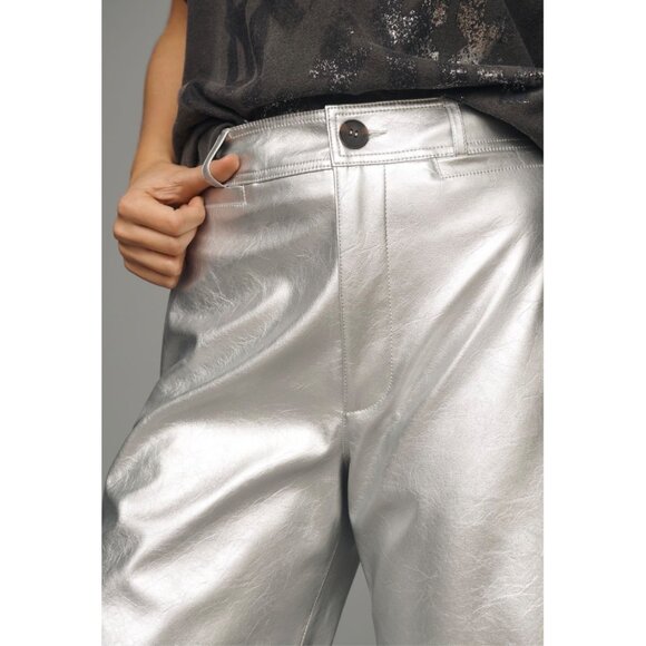 Maeve The Ettie High Rise Crop Wide-Leg Pants Metallic Faux-Leather Size 26 - Picture 5 of 7